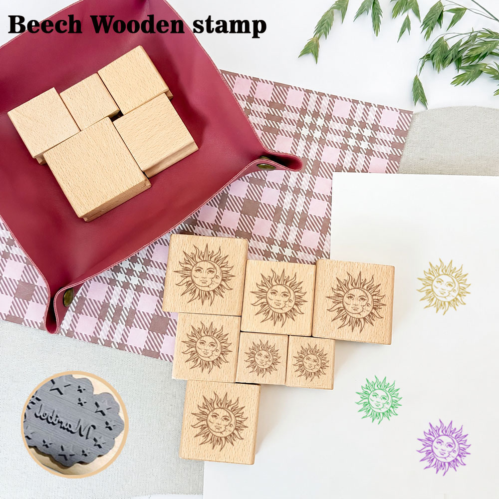 Vintage Sun and Moon Wooden Rubber Stamp for Creative Stationery